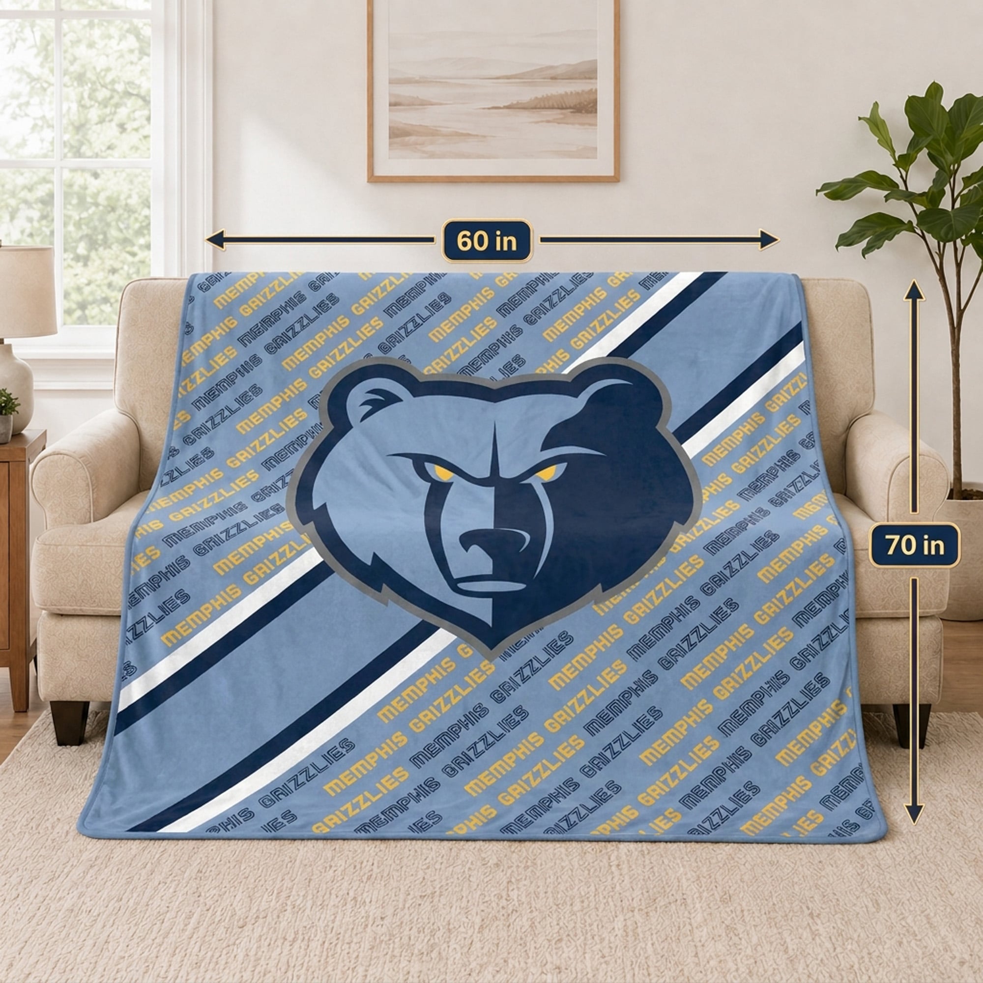 Couverture ultra douce Pegasus Memphis Grizzlies 60" x 70" (diagonale) avec logo et doublure