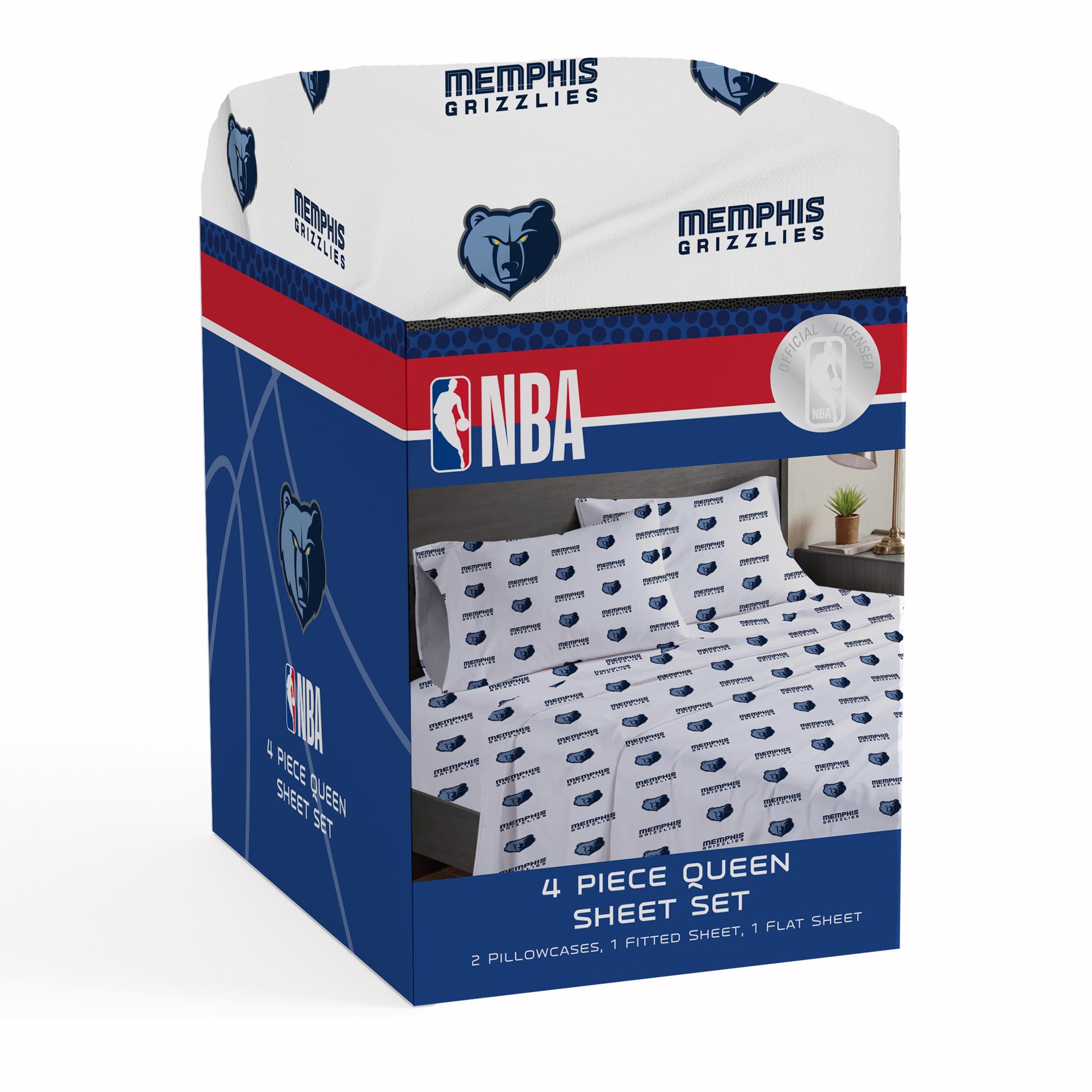 Ensemble de draps quatre pièces Pegasus Memphis Grizzlies pour lit queen