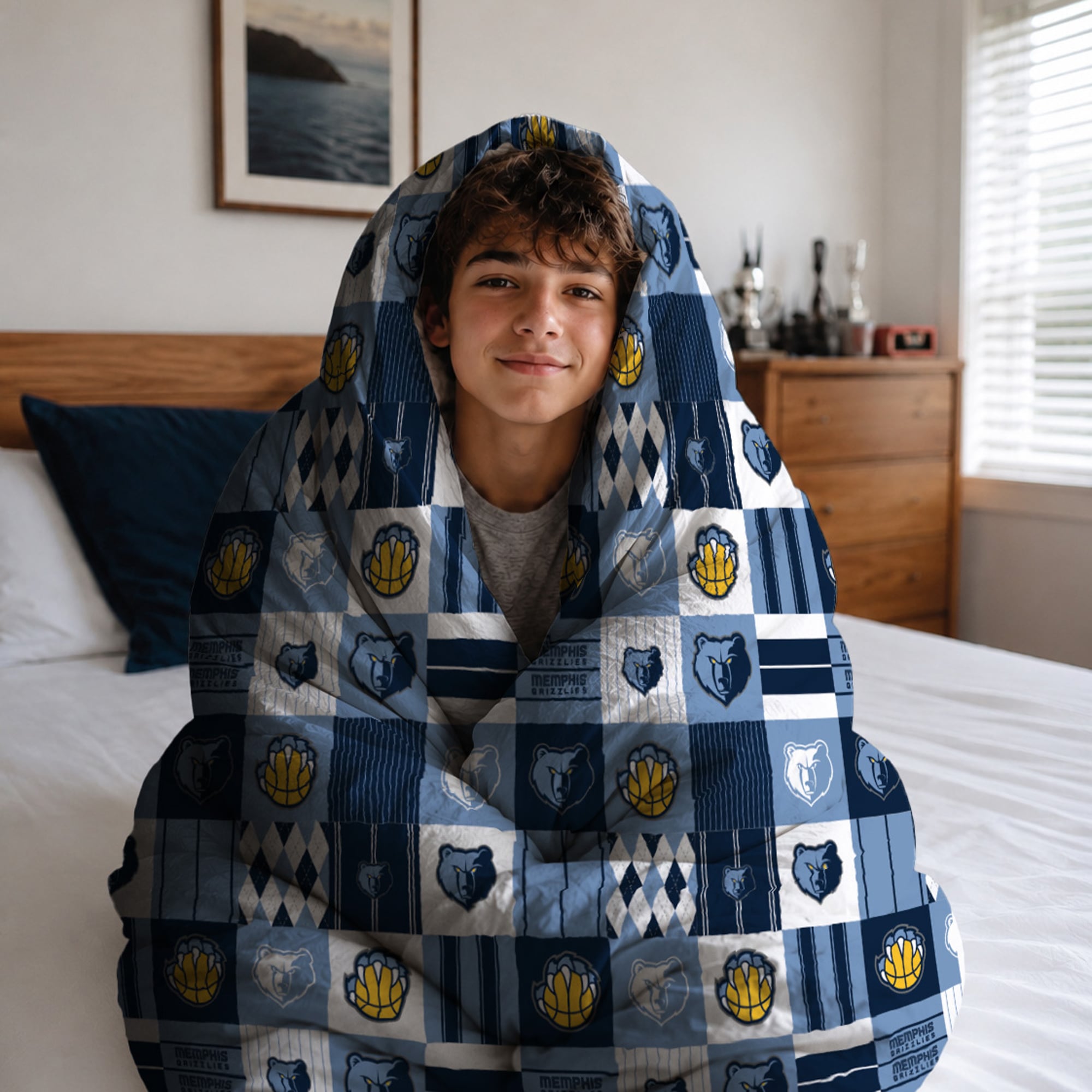 Ensemble de literie trois pièces Pegasus Memphis Grizzlies Patchwork Plaid pour lit double/queen