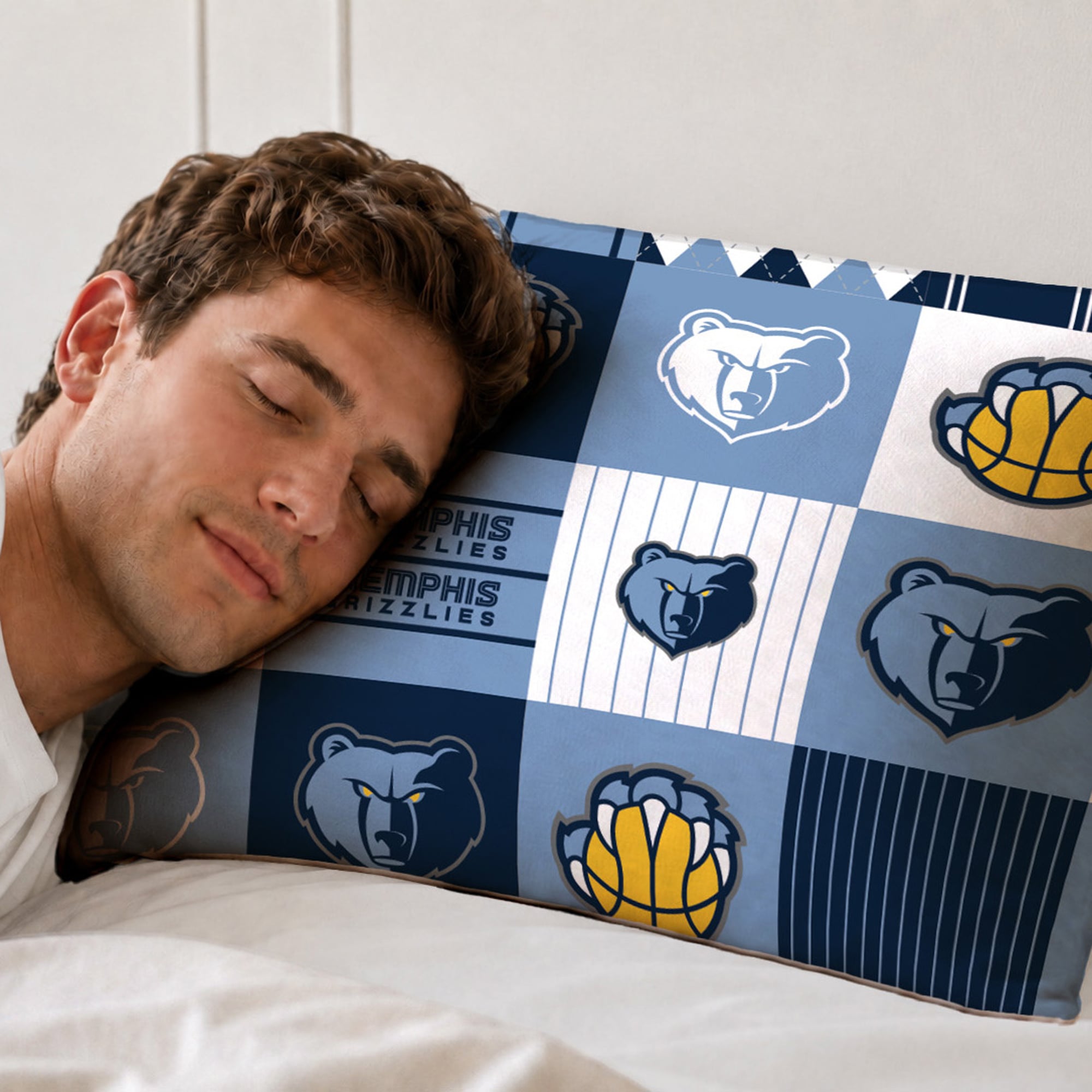 Ensemble de literie trois pièces Pegasus Memphis Grizzlies Patchwork Plaid pour lit double/queen