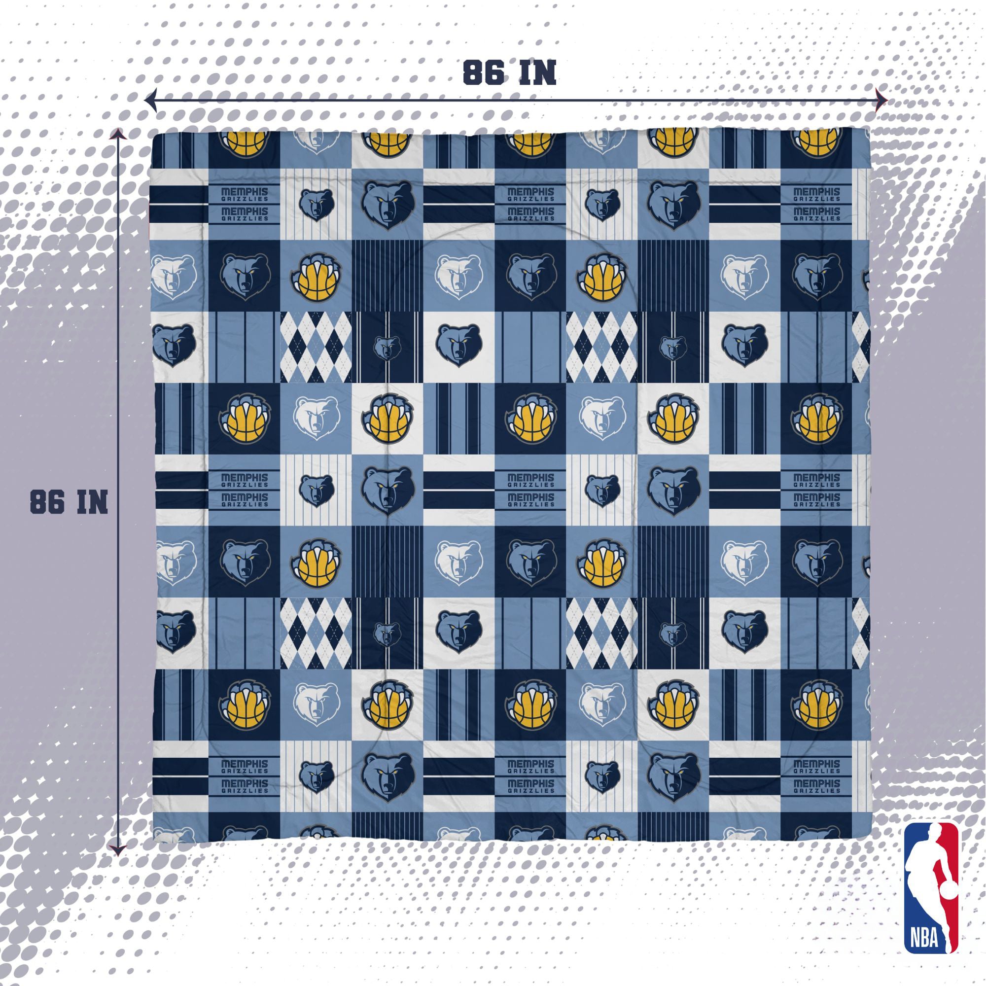 Ensemble de literie trois pièces Pegasus Memphis Grizzlies Patchwork Plaid pour lit double/queen