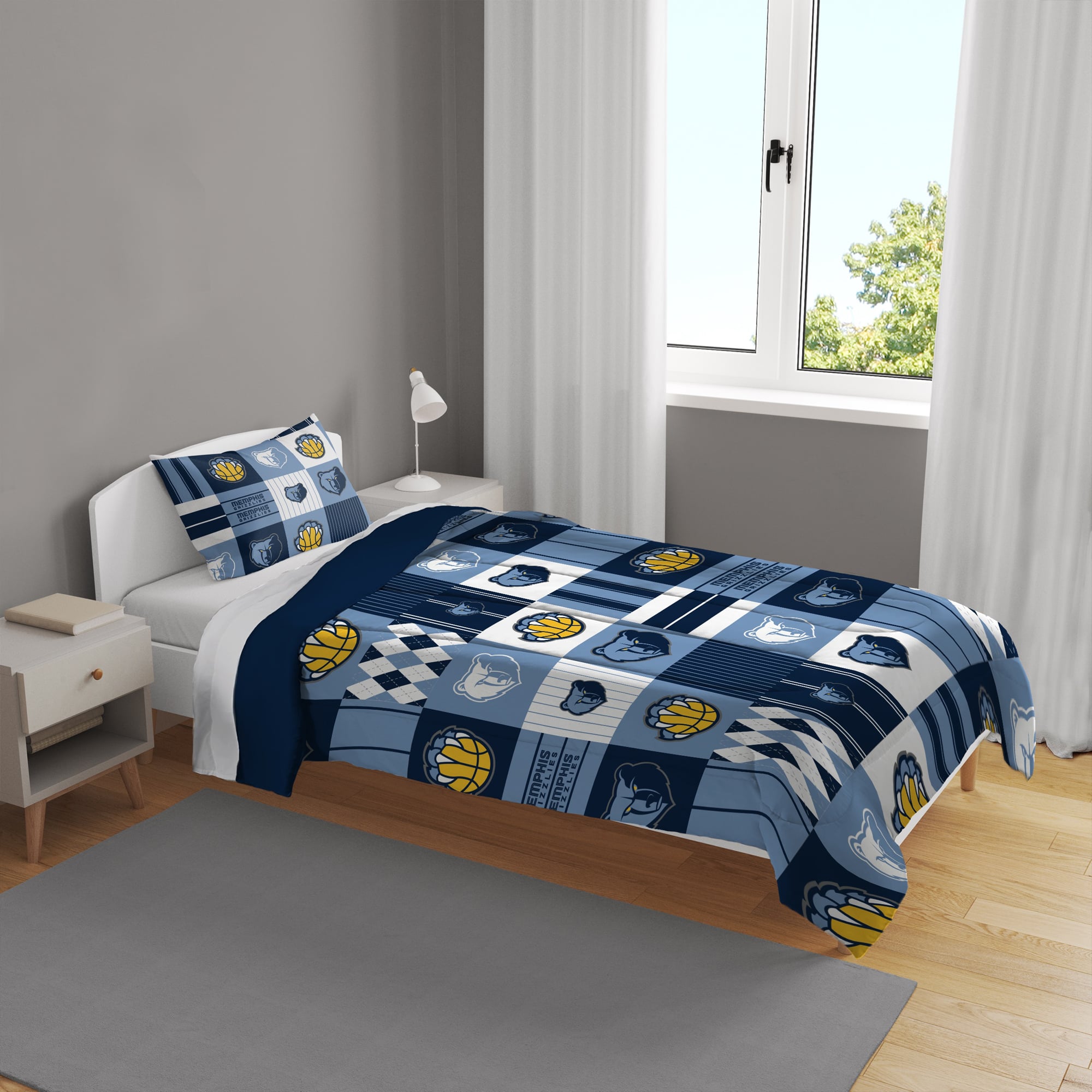 Ensemble de literie deux pièces Pegasus Memphis Grizzlies Patchwork Plaid pour lit simple/simple XL