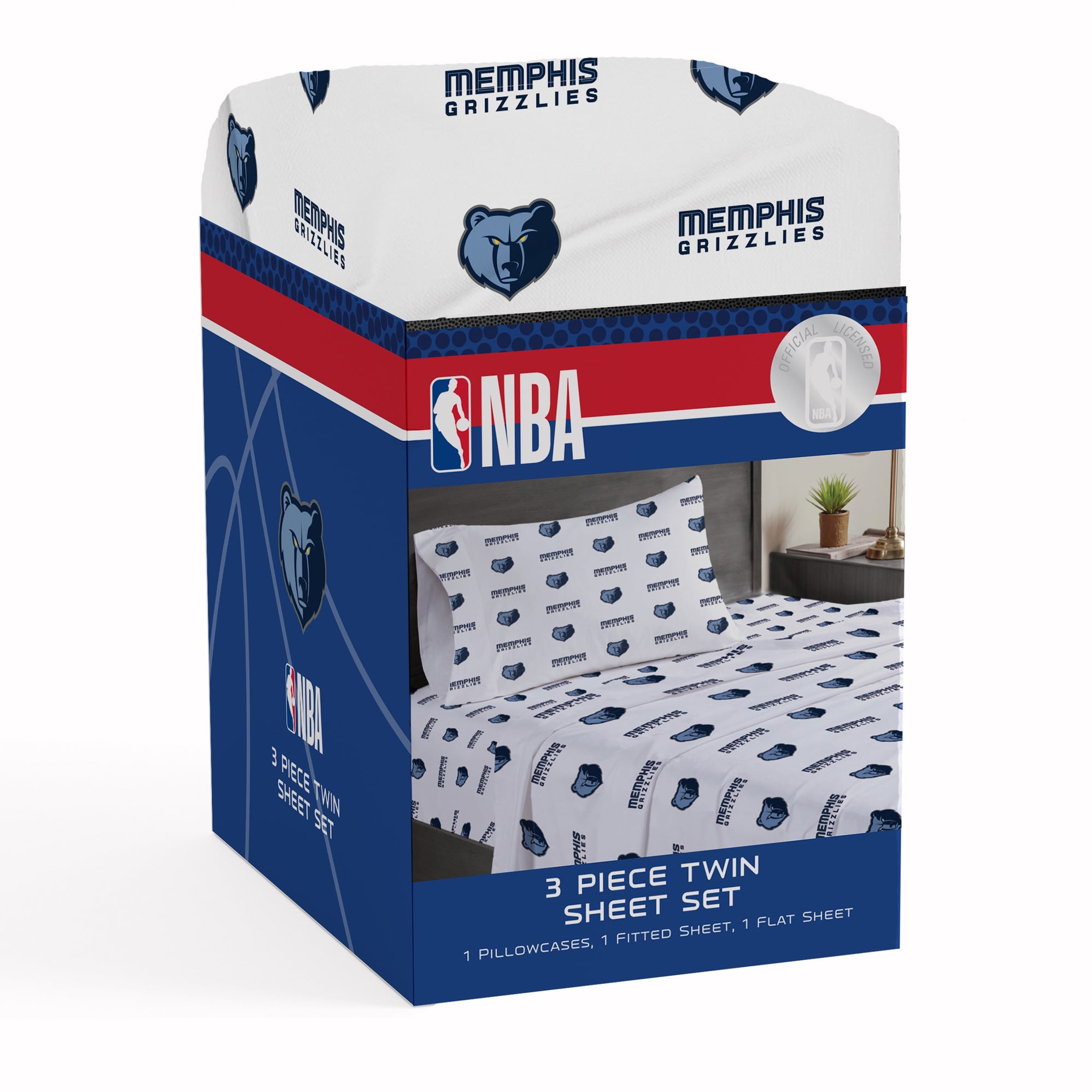 Ensemble de draps trois pièces Pegasus Memphis Grizzlies pour lit simple