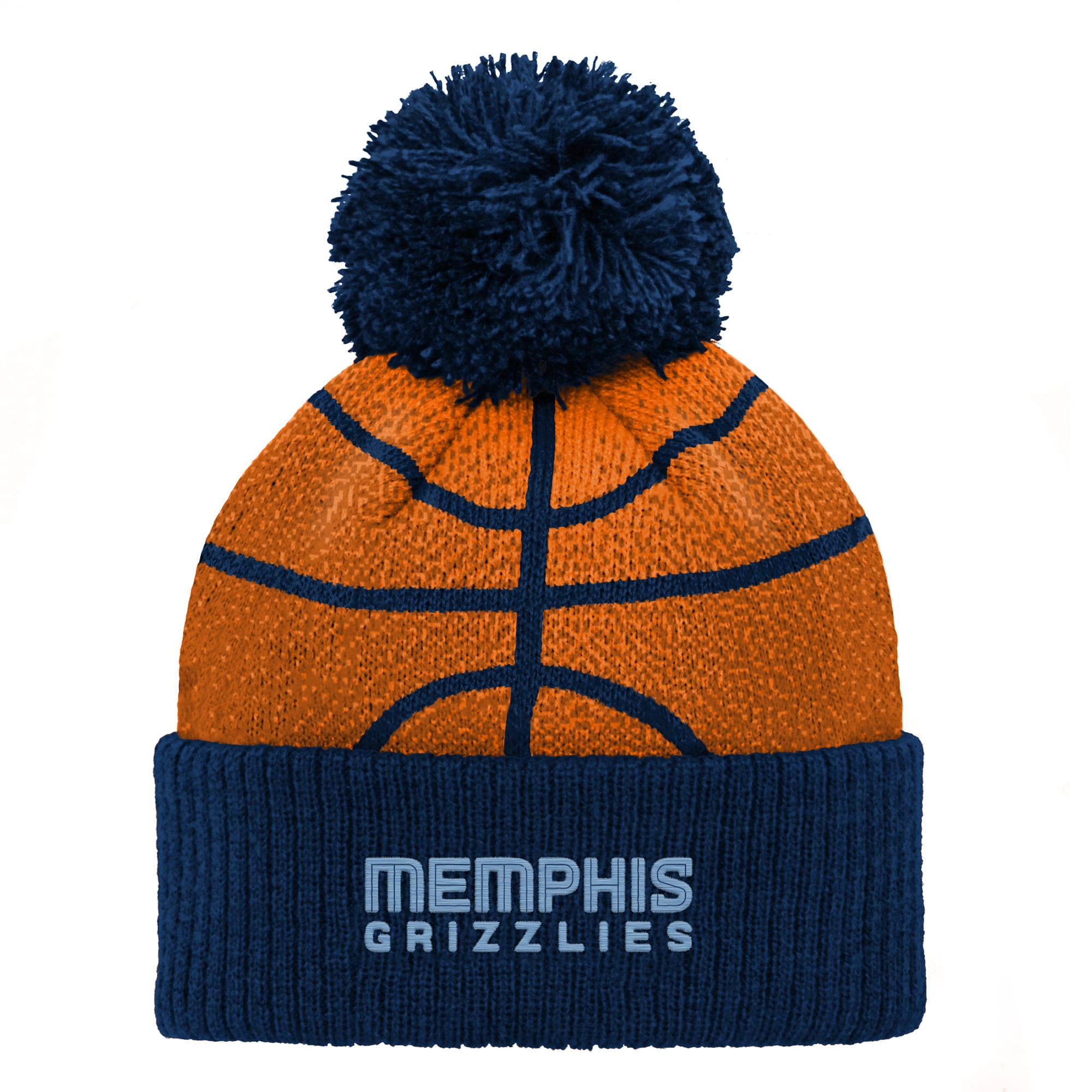 Bonnet tricoté à revers avec pompon, motif tête de basketteur des Memphis Grizzlies, bleu marine, pour enfants d'âge préscolaire