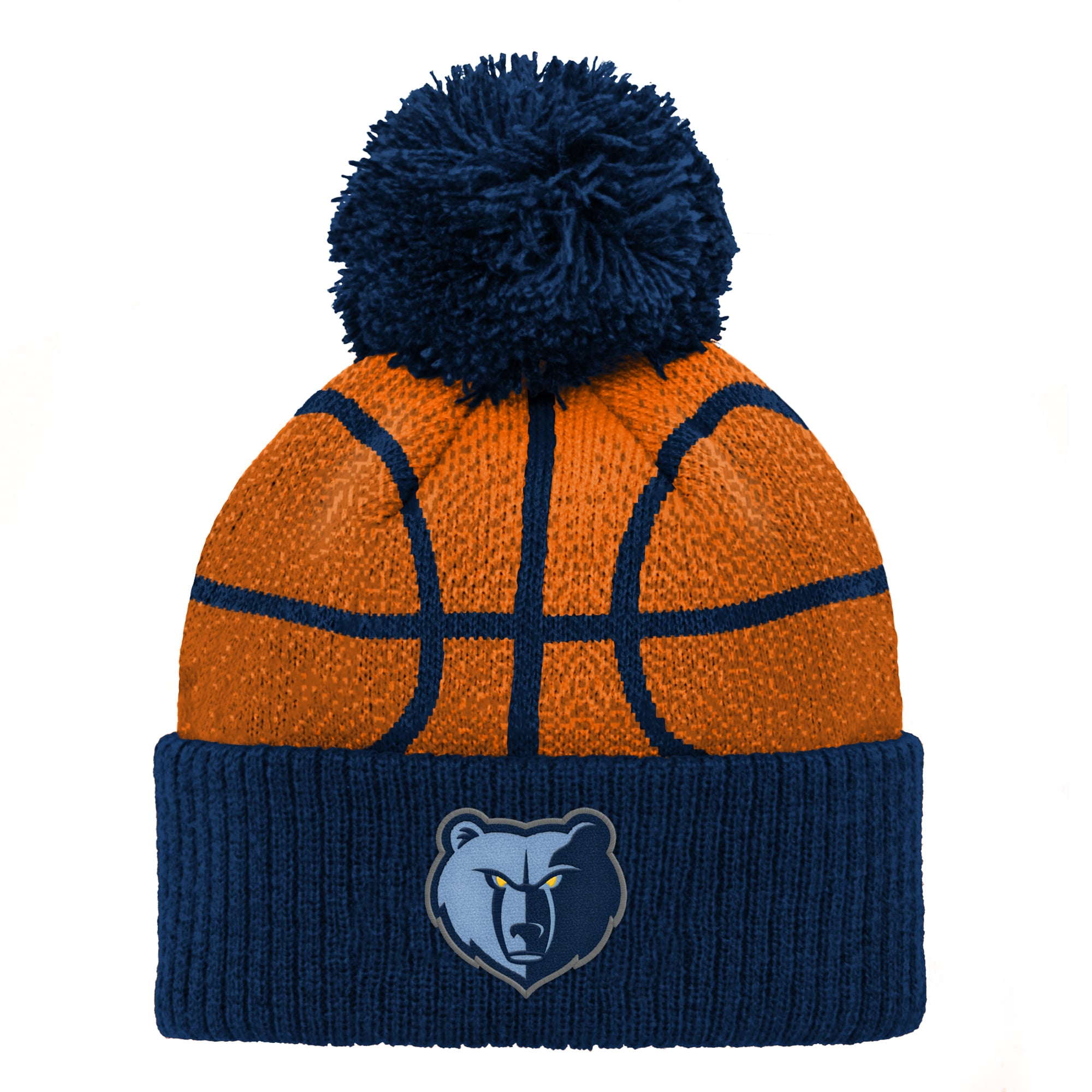 Bonnet tricoté à revers avec pompon, motif tête de basketteur des Memphis Grizzlies, bleu marine, pour enfants d'âge préscolaire