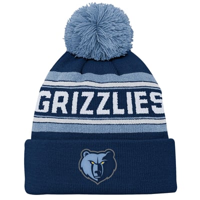 Memphis Grizzlies Youth Backboard Jacquard Cuffed Knit Hat with Pom - Navy