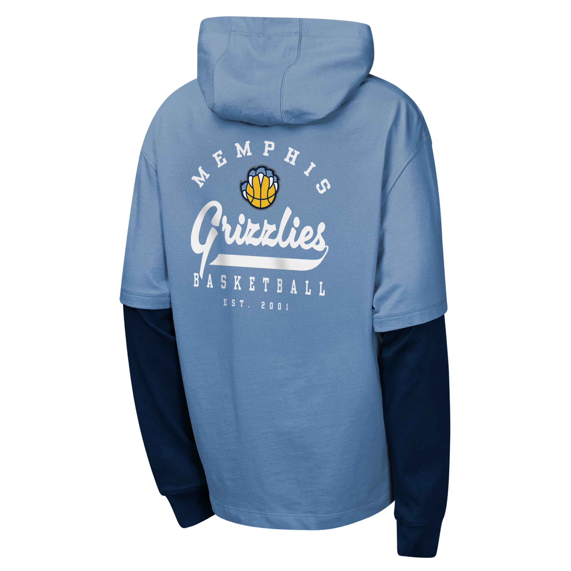 T-shirt à capuche surdimensionné en faux Nickel bleu Memphis Grizzlies Youth Outerstuff Double