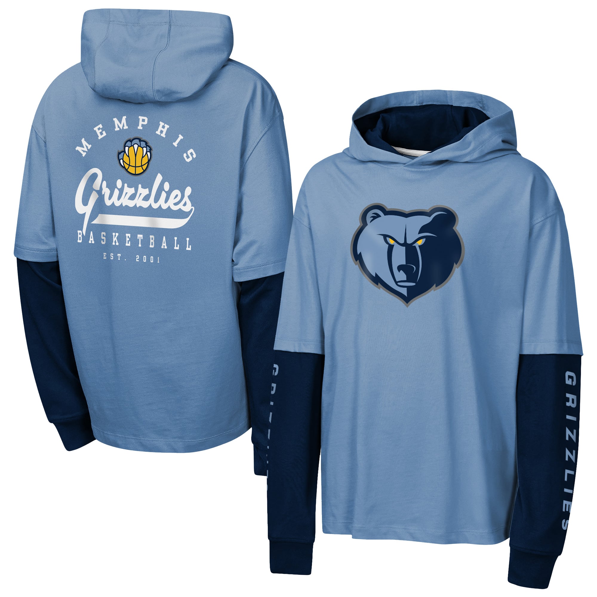 T-shirt à capuche surdimensionné en faux Nickel bleu Memphis Grizzlies Youth Outerstuff Double