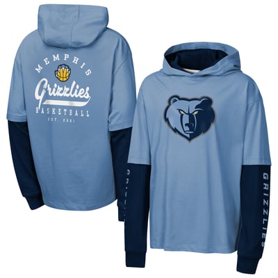Memphis Grizzlies Outerstuff Youth Double Nickel Oversized Faux 2fer Pullover Hoodie - Blue
