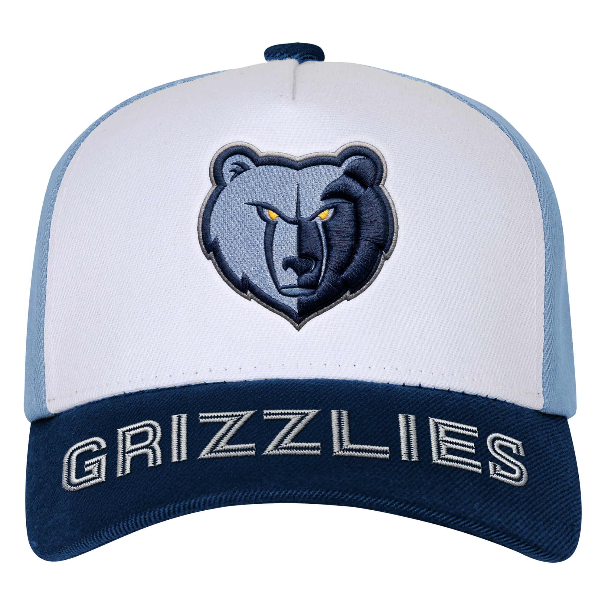 Casquette Youth Outerstuff blanche/marine avec logo Memphis Grizzlies Three Pro Pinch pré-courbée et ajustable
