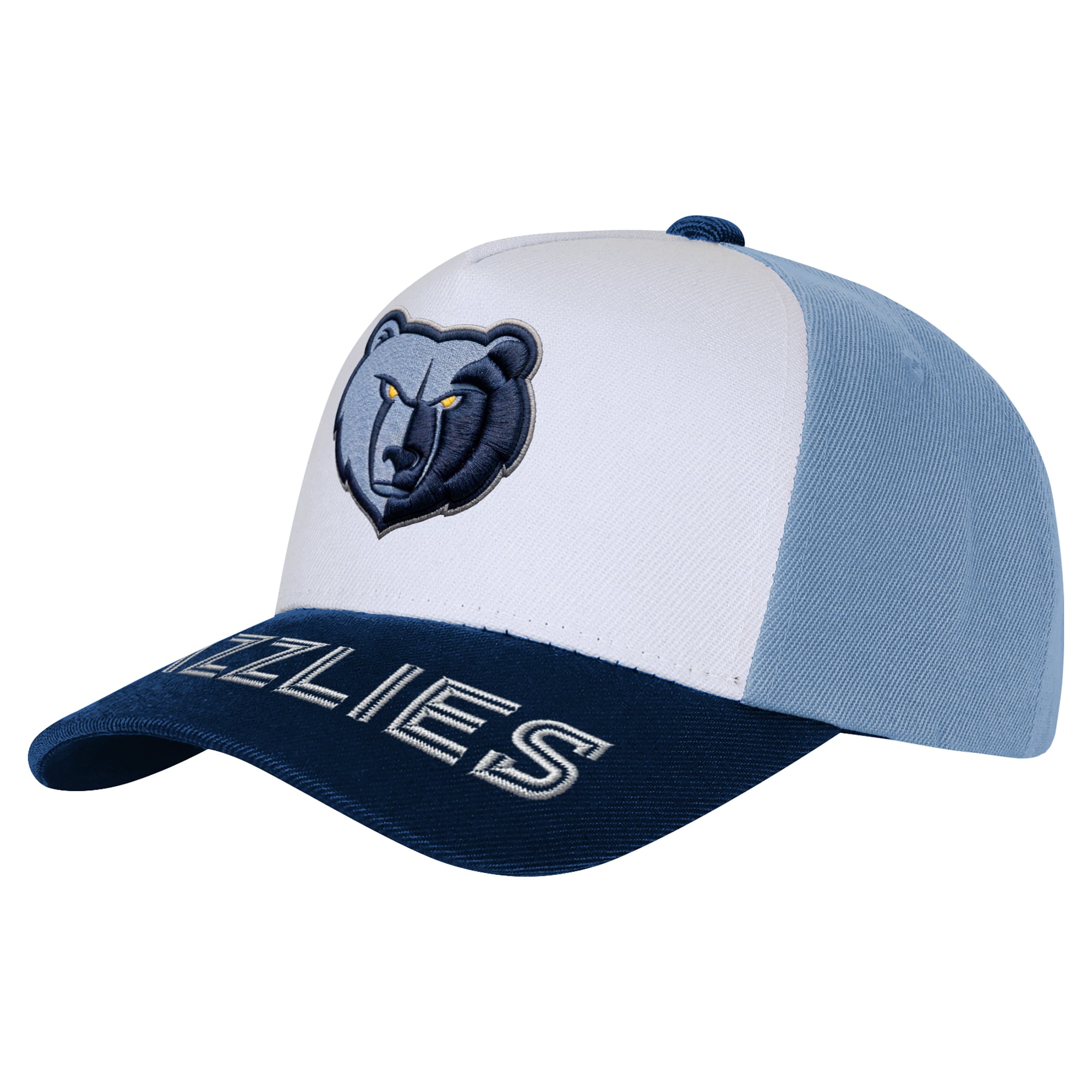 Youth Outerstuff White/Navy Memphis Grizzlies Logo Three Pro Pinch Pre-Curved Adjustable Hat