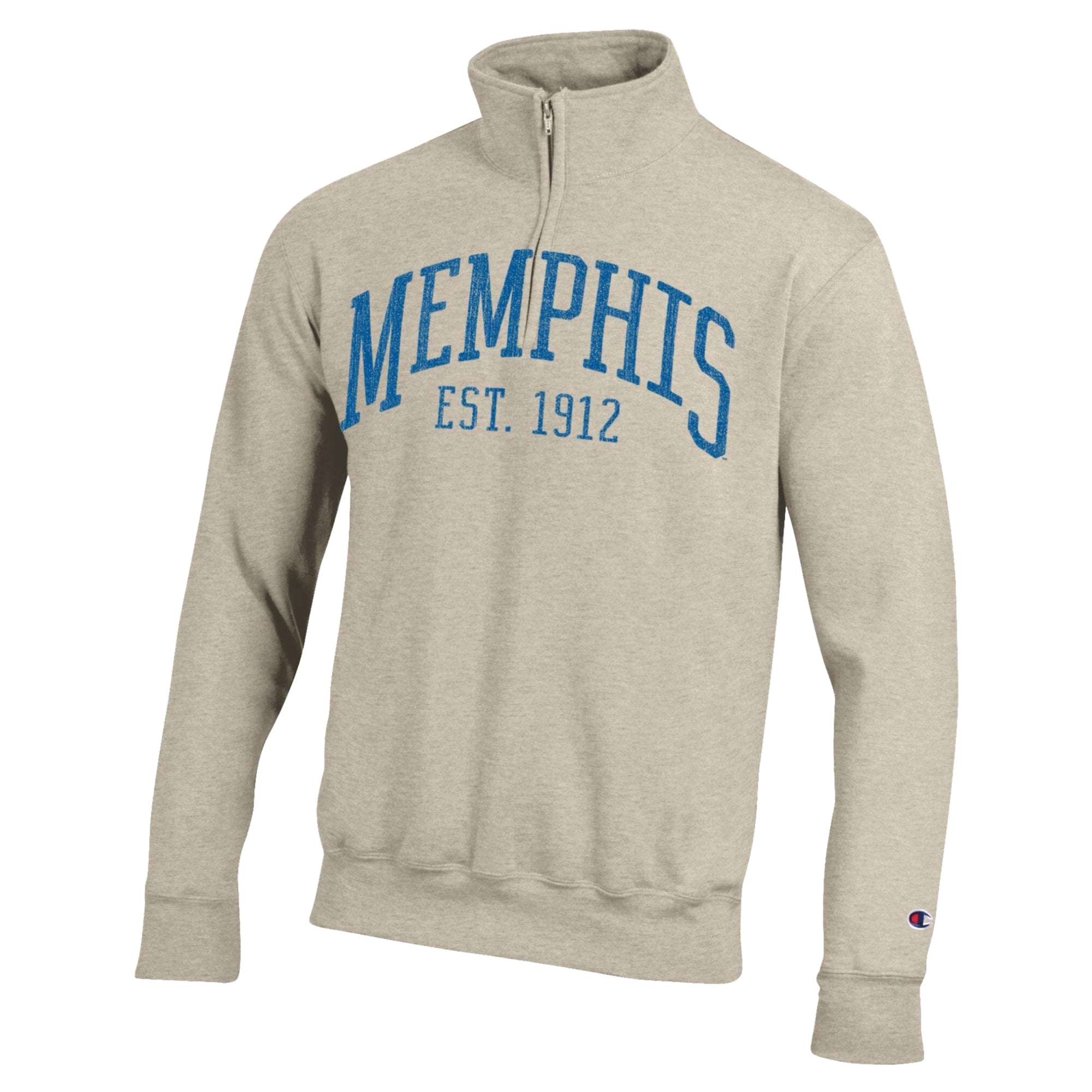 Men's Champion Cream Memphis Tigers Established Date Quarter-Zip Pullover