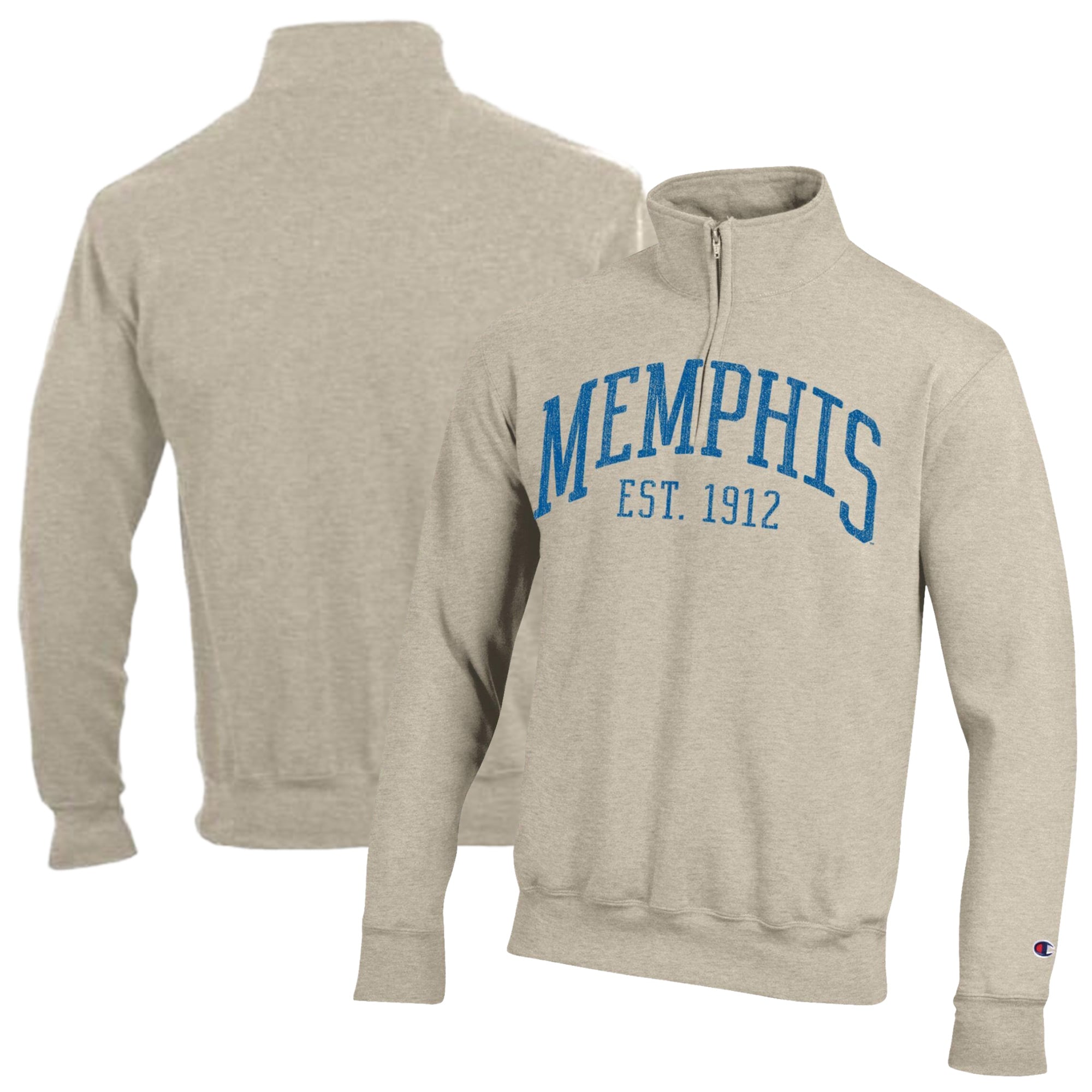 Men's Champion Cream Memphis Tigers Established Date Quarter-Zip Pullover