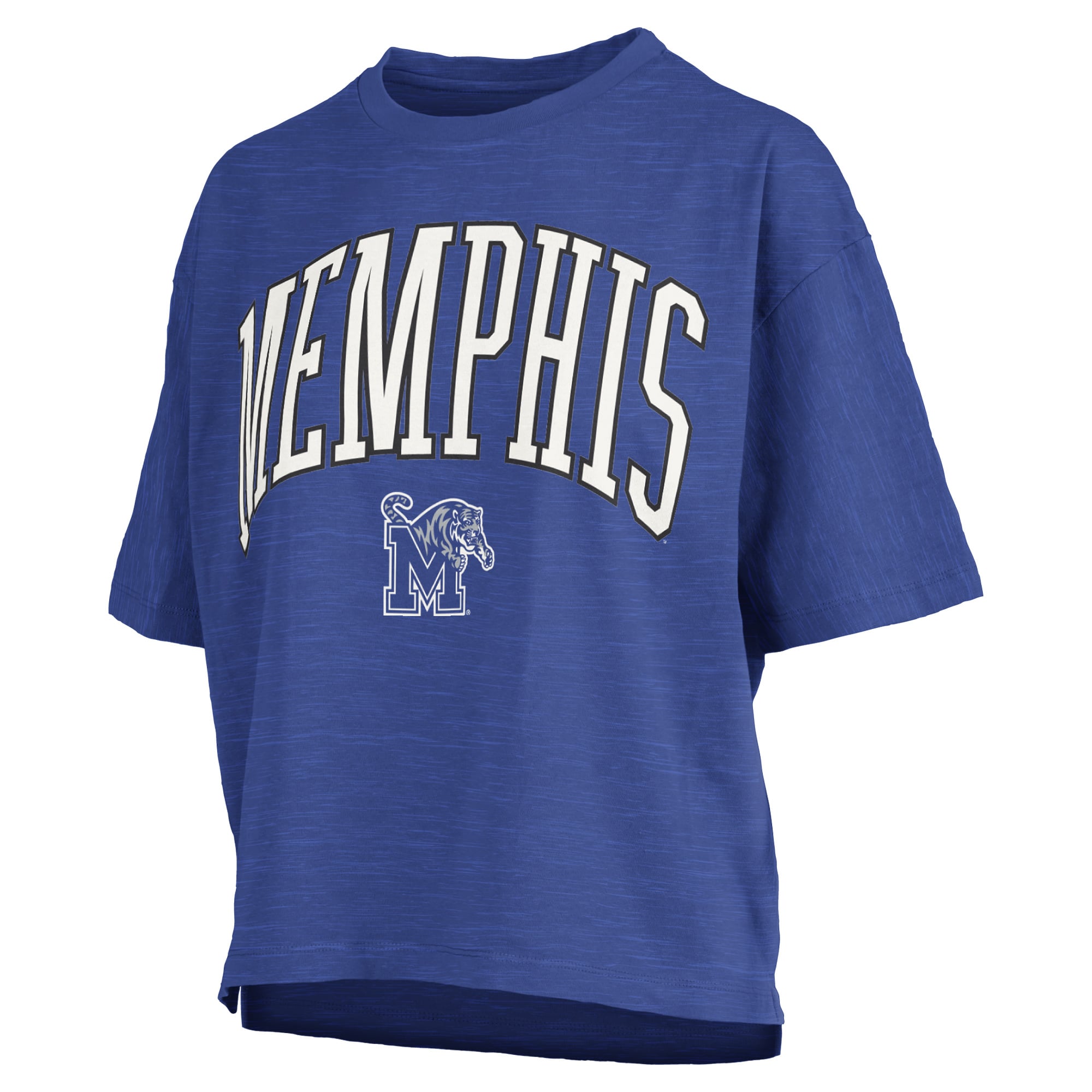 Women's Pressbox Royal Memphis Tigers Oversized Nelson Arch Over Logo Slub T-Shirt