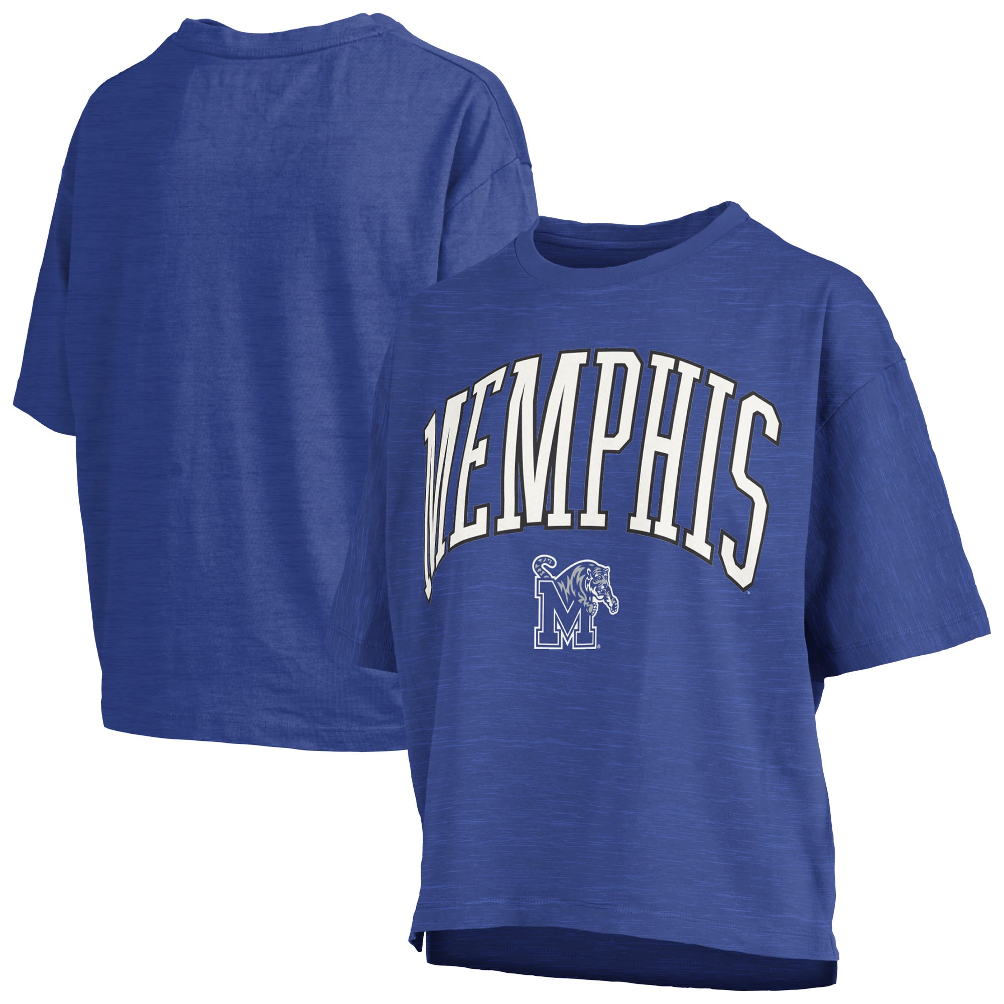 Women's Pressbox Royal Memphis Tigers Oversized Nelson Arch Over Logo Slub T-Shirt