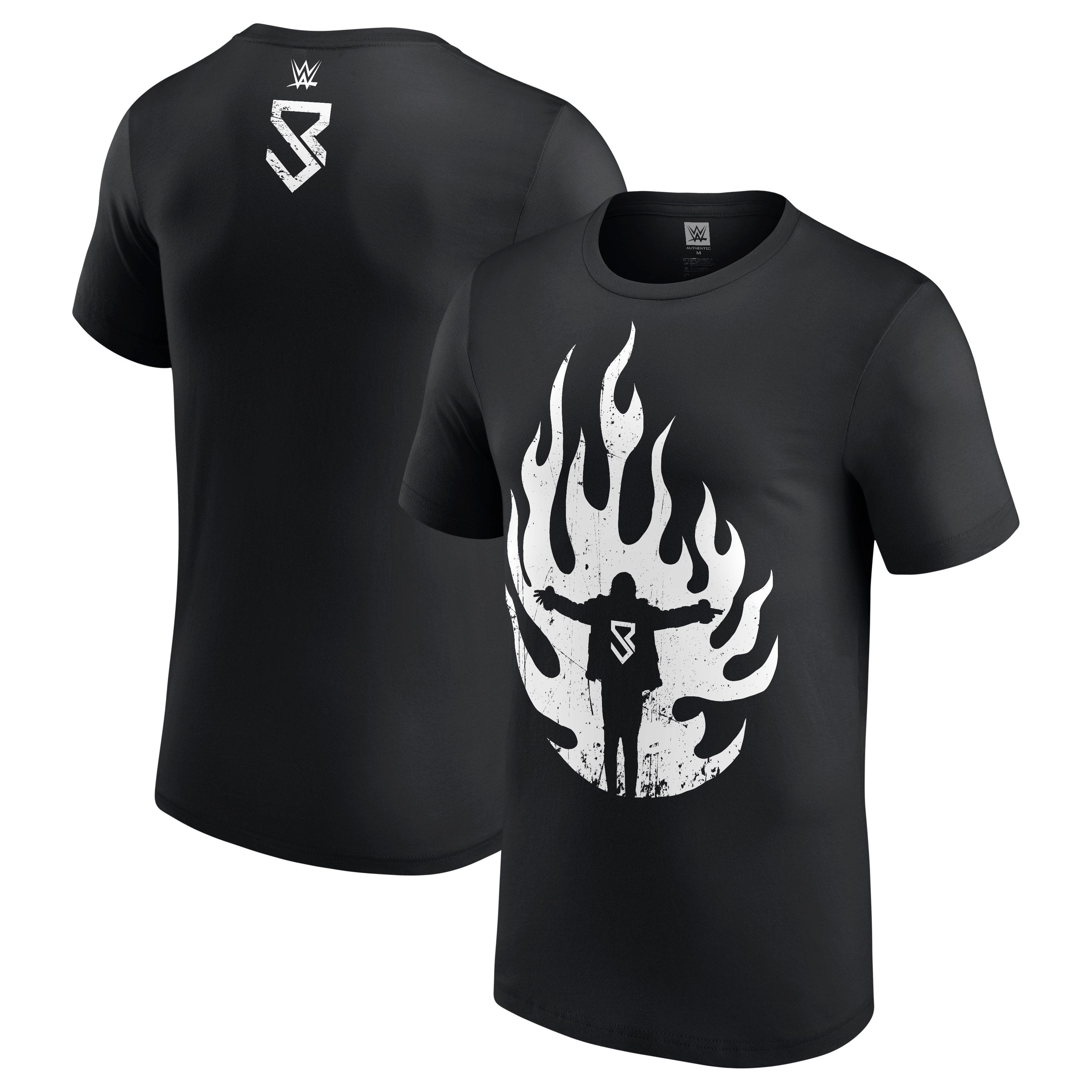 Pin1 Men's Black Seth Rollins Flames T-Shirt