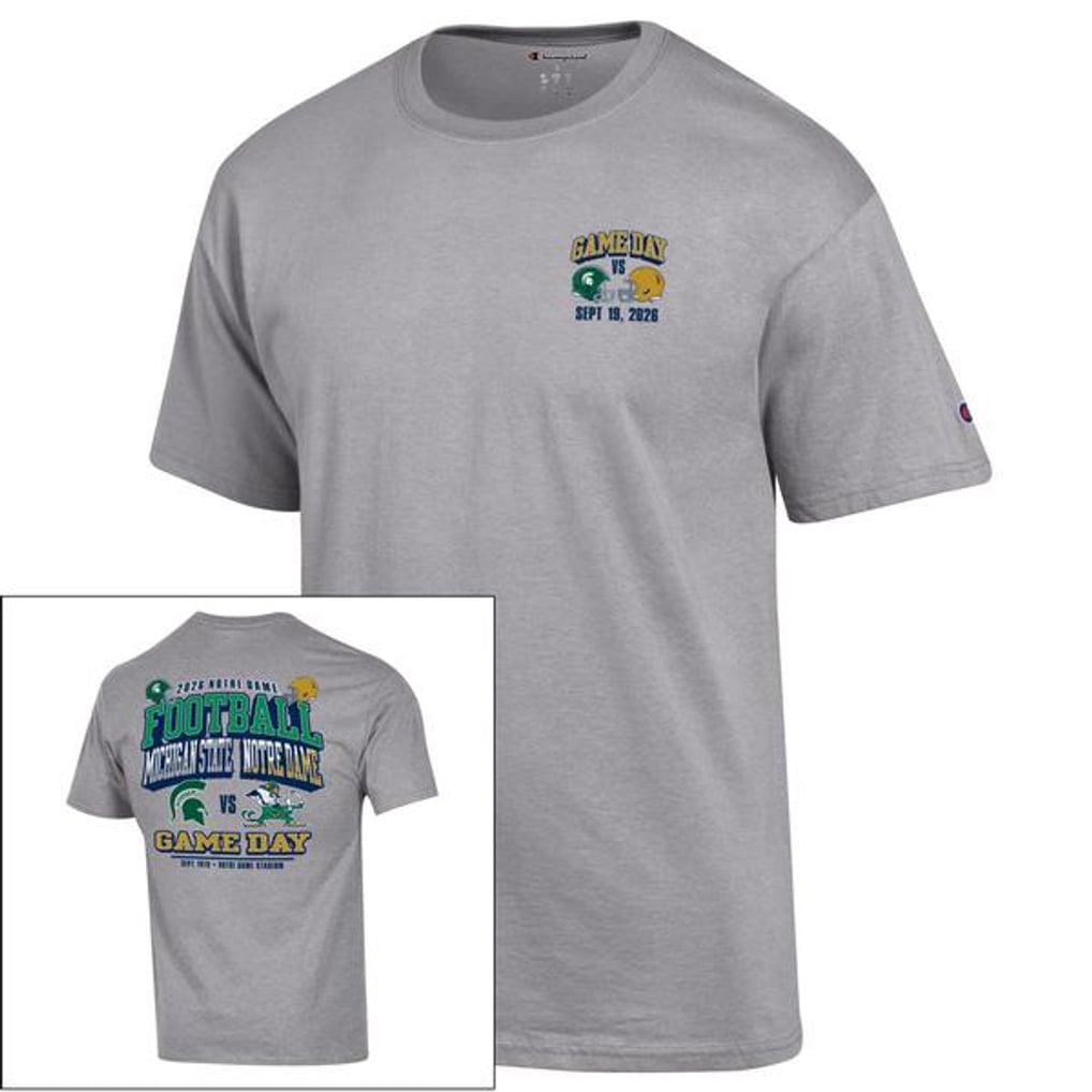 Mens CHAMPION GRY Notre Dame Fighting Irish 2026 Michigan State vs ND ...