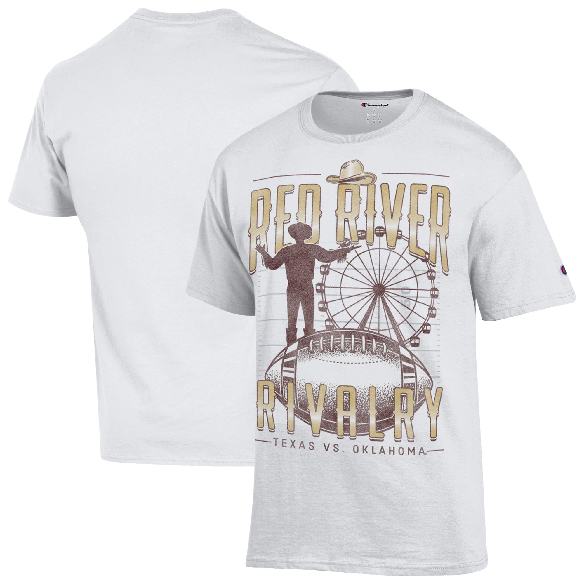 T-shirt Champion blanc pour homme 2026 Red River Rivalry Ferris Wheel