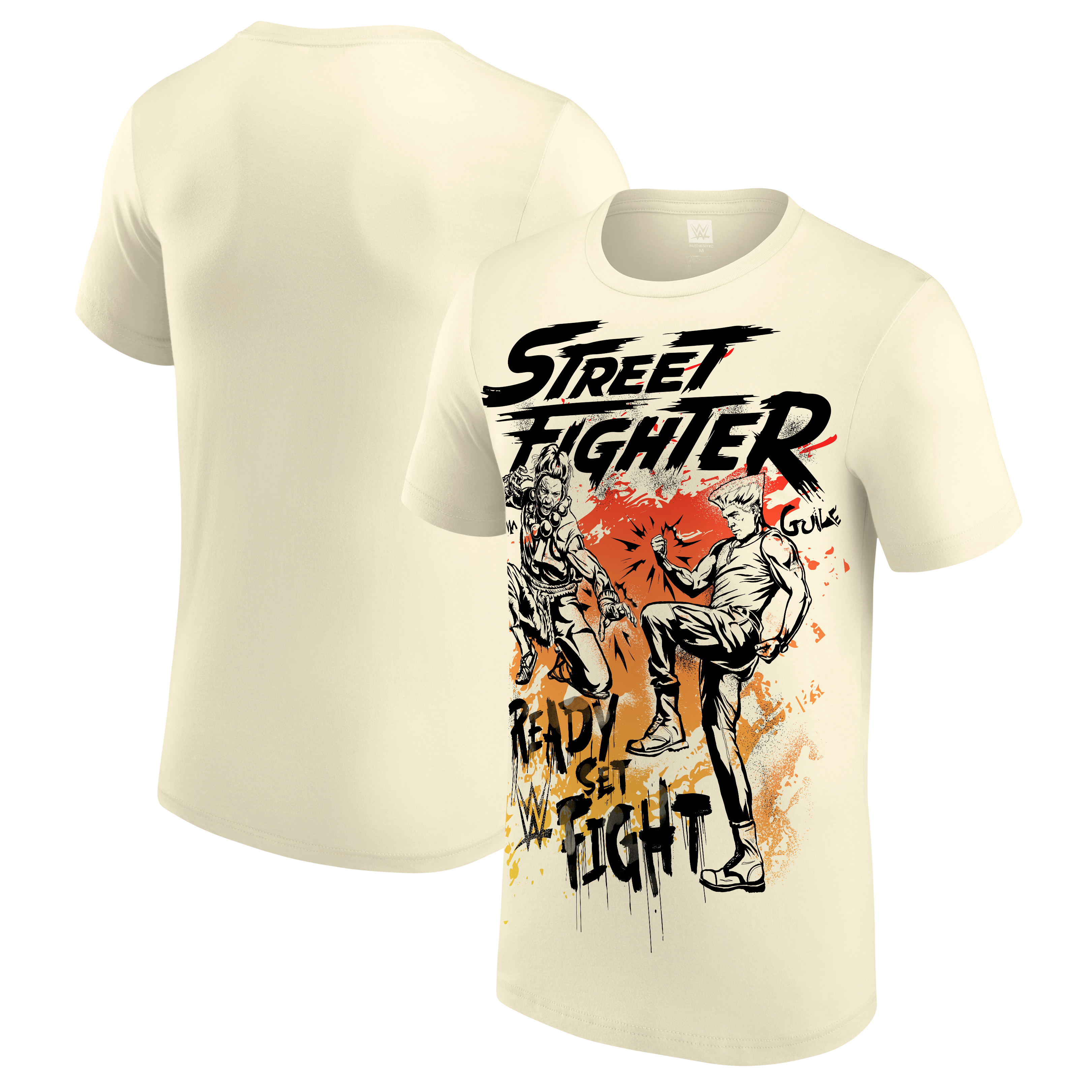 Men's Cream WWE x Street Fighter Ready Set Fight T-Shirt
