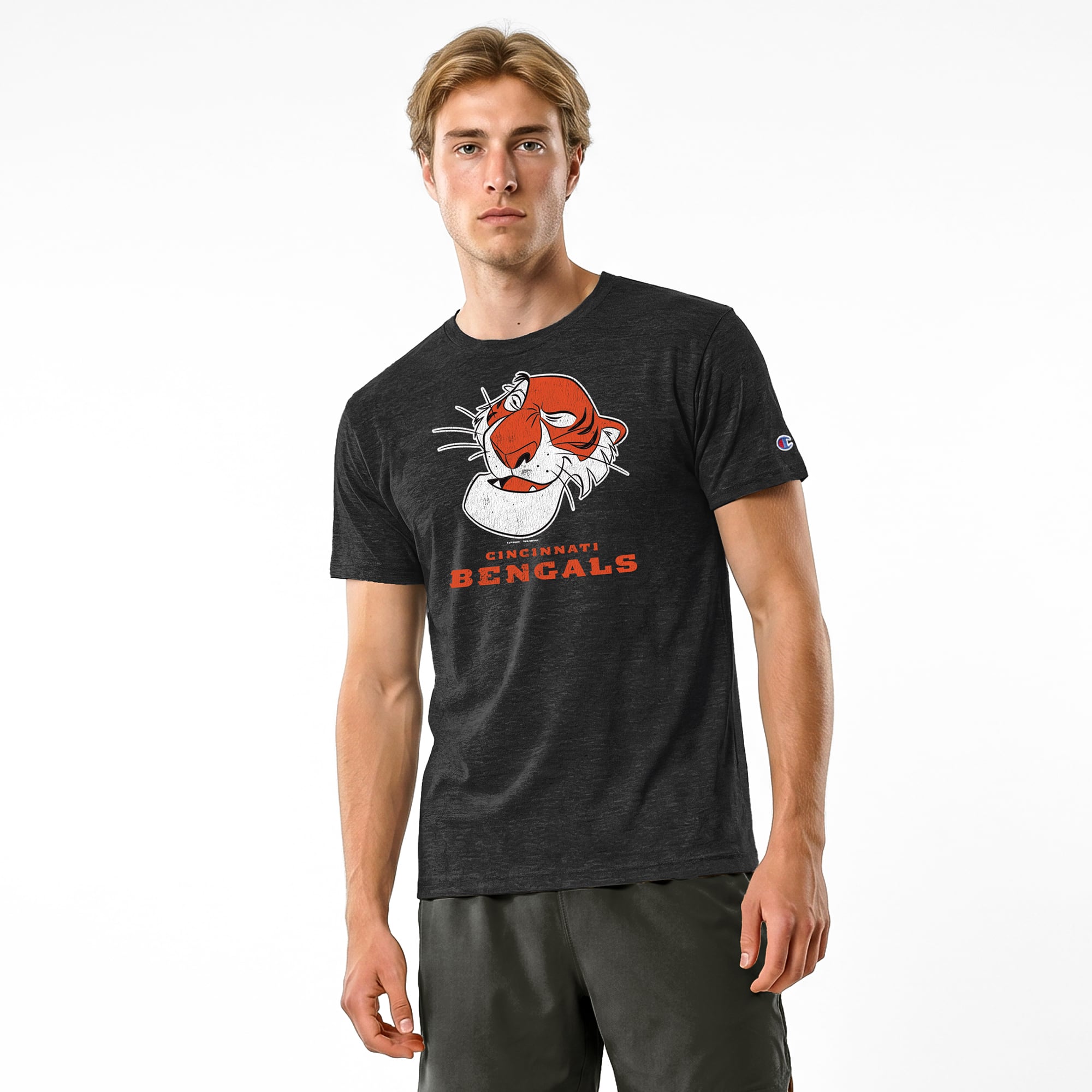 T-shirt homme Disney x Champion noir Cincinnati Bengals Shere Khan Tri-Blend