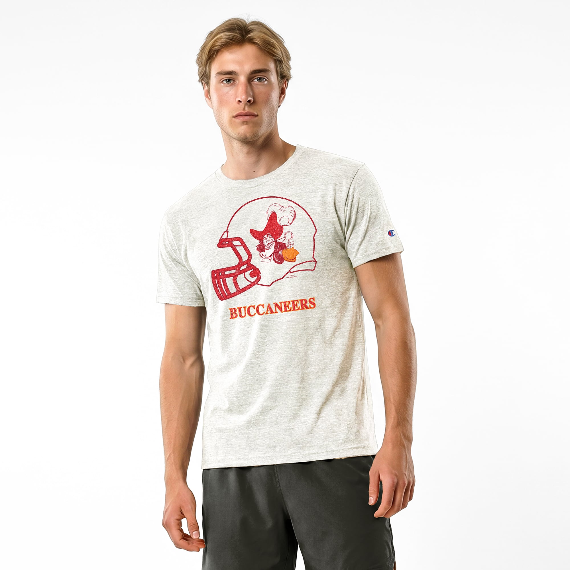 Men's Disney x Champion Cream Tampa Bay Buccaneers Captain Hook Tri-Blend T-Shirt