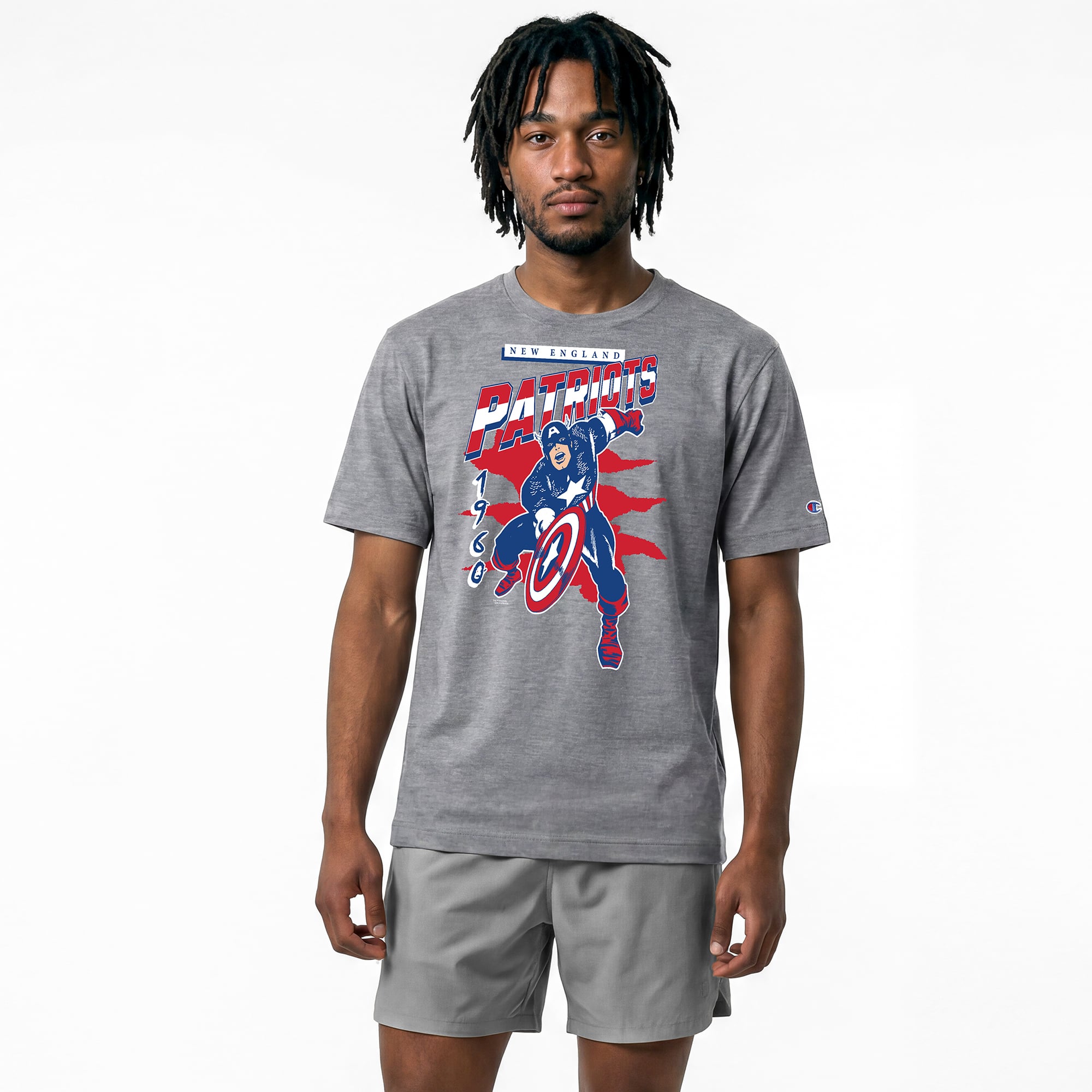 T-shirt homme Disney x Champion gris New England Patriots Captain America All-Star