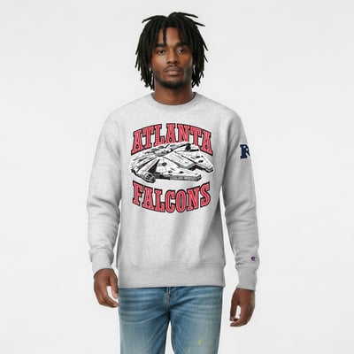 Atlanta Falcons Disney x Champion Millennium Falcon Reverse Weave Sweatshirt - Heather Gray