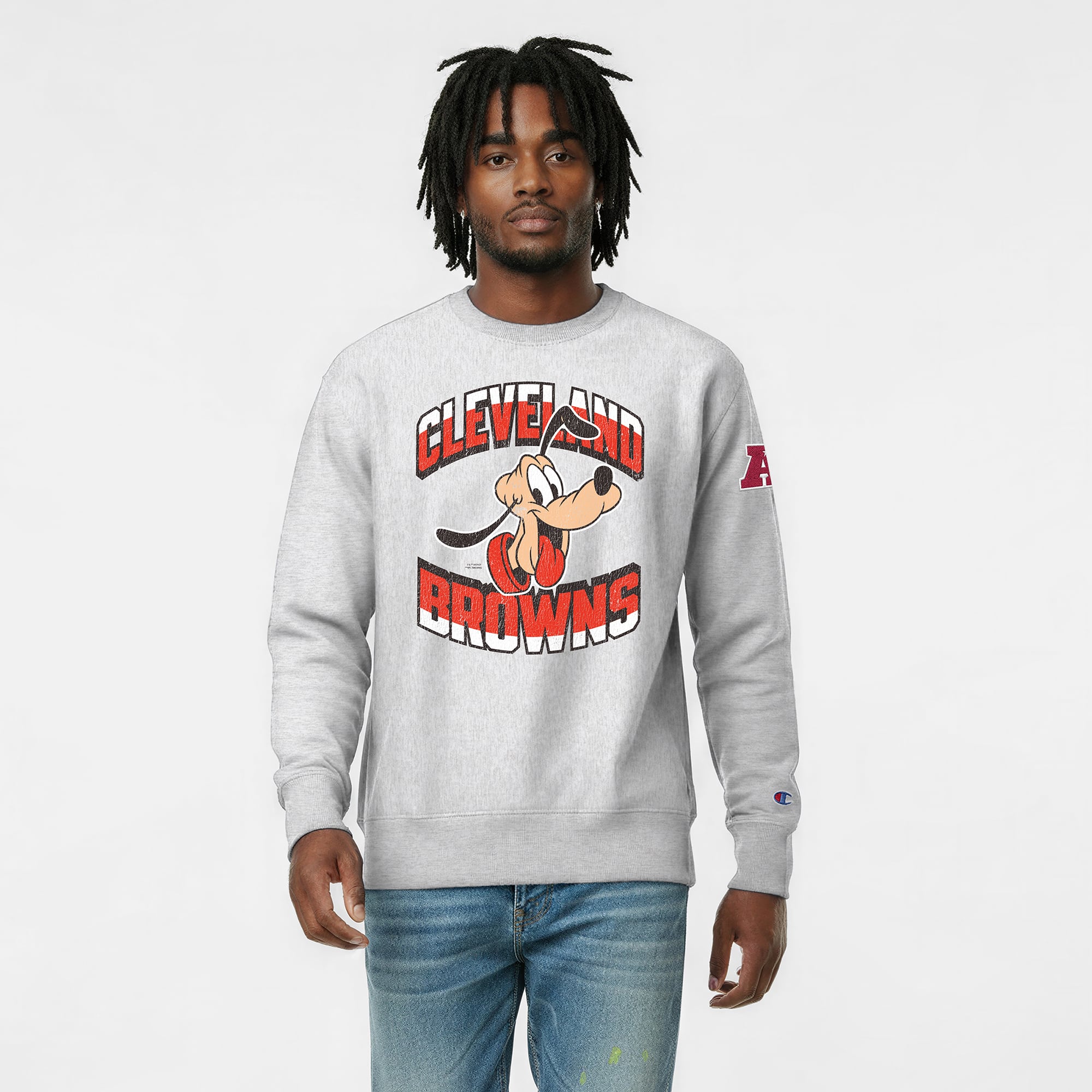 Men's Disney x Champion Heather Gray Cleveland Browns Pluto Reverse Weave Sweatshirt