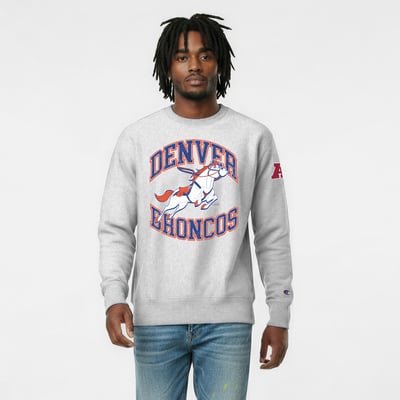 Denver Broncos Disney x Champion Maximus Reverse Weave Sweatshirt - Heather Gray