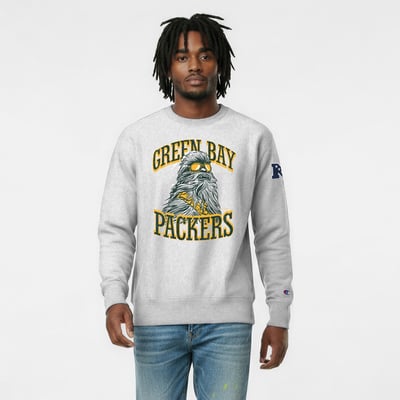 Green Bay Packers Disney x Champion Chewbacca Reverse Weave Sweatshirt - Heather Gray