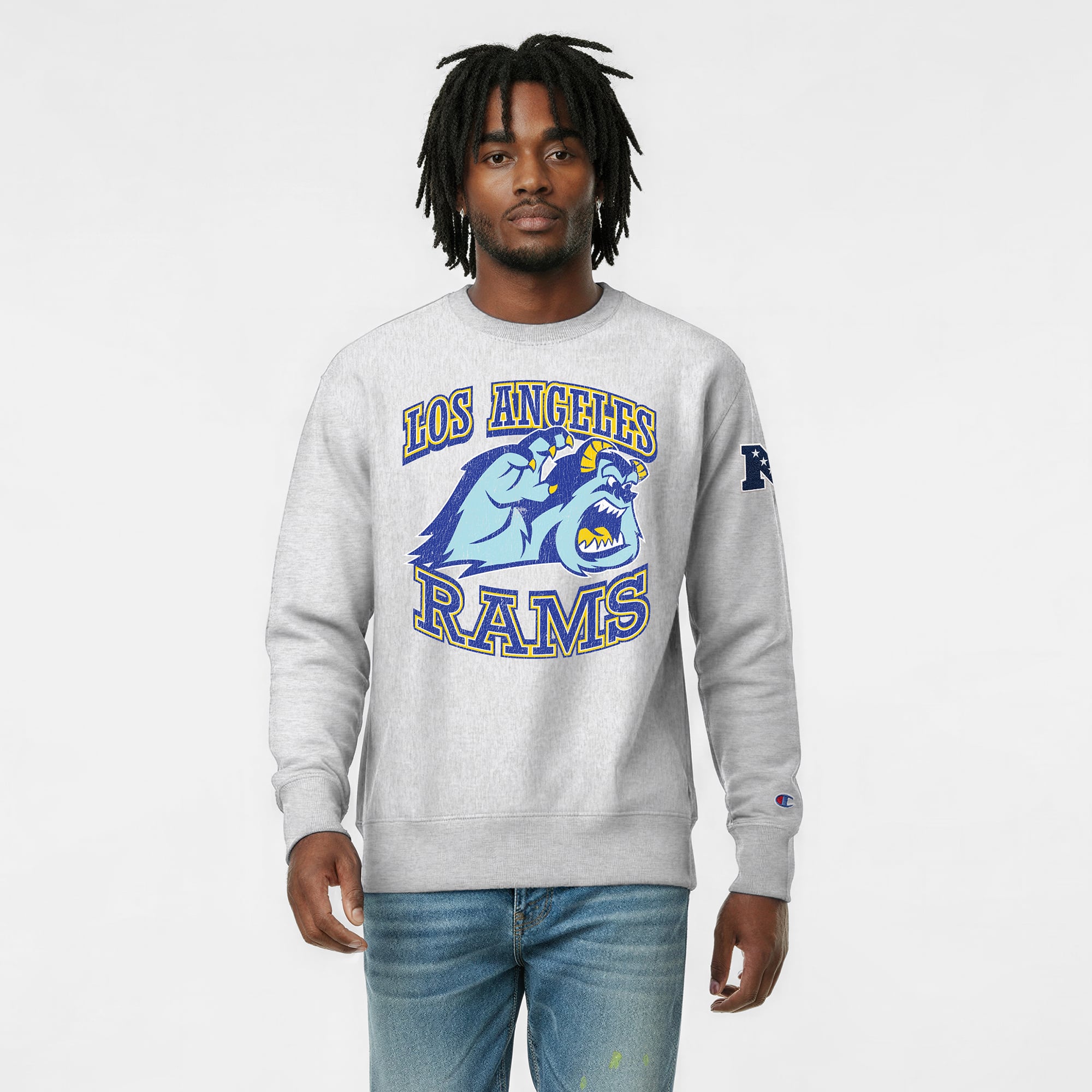 Sweat-shirt homme Disney x Champion gris chiné Los Angeles Rams Sulley Reverse Weave