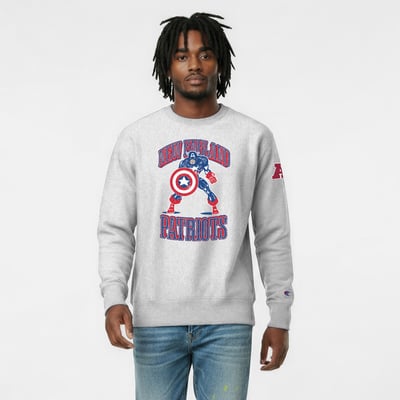 New England Patriots Disney x Champion Captain America Reverse Weave Sweatshirt - Heather Gray