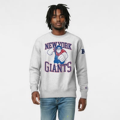 New York Giants Disney x Champion Wreck-It Ralph Reverse Weave Sweatshirt - Heather Gray