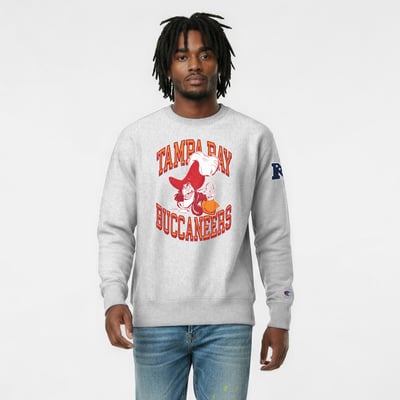 Tampa Bay Buccaneers Disney x Champion Captain Hook Reverse Weave Sweatshirt - Heather Gray