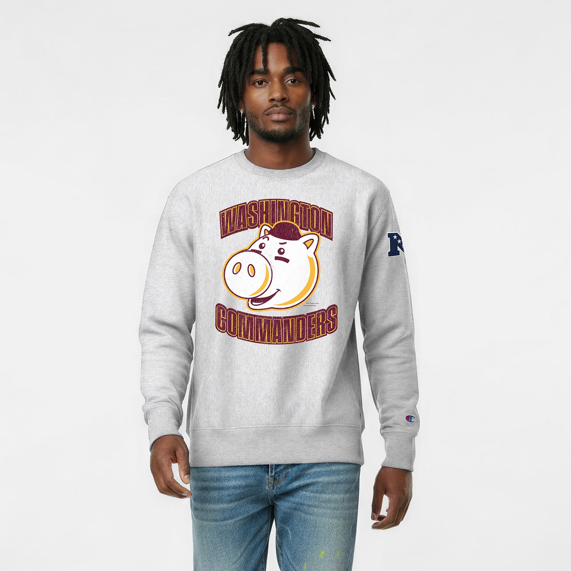Sweat-shirt homme Disney x Champion gris chiné Washington Commanders Hamm Reverse Weave