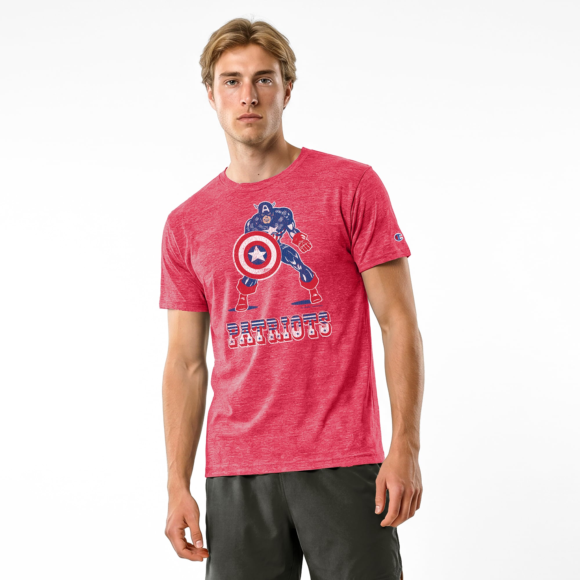T-shirt homme Disney x Champion rouge New England Patriots Captain America en mélange de trois matières