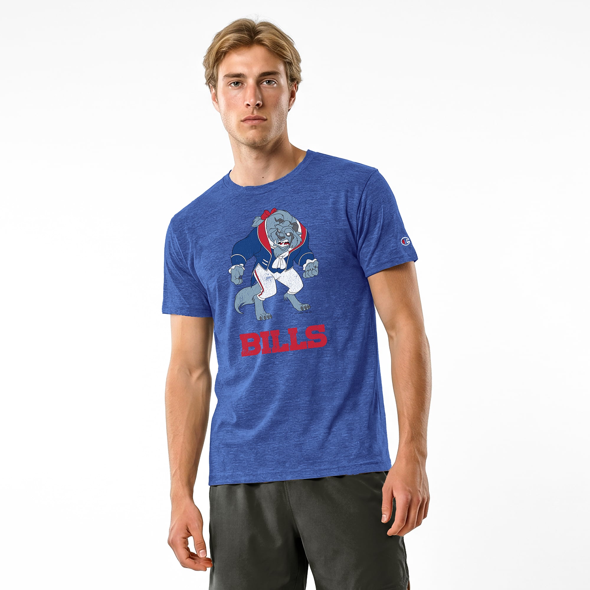 Men's Disney x Champion Royal Buffalo Bills Beast Tri-Blend T-Shirt