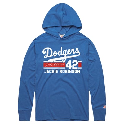 Jackie Robinson Brooklyn Dodgers Homage Cooperstown Collection Signature Name & Number Long Sleeve Tri-Blend Hooded T-Shirt - Royal