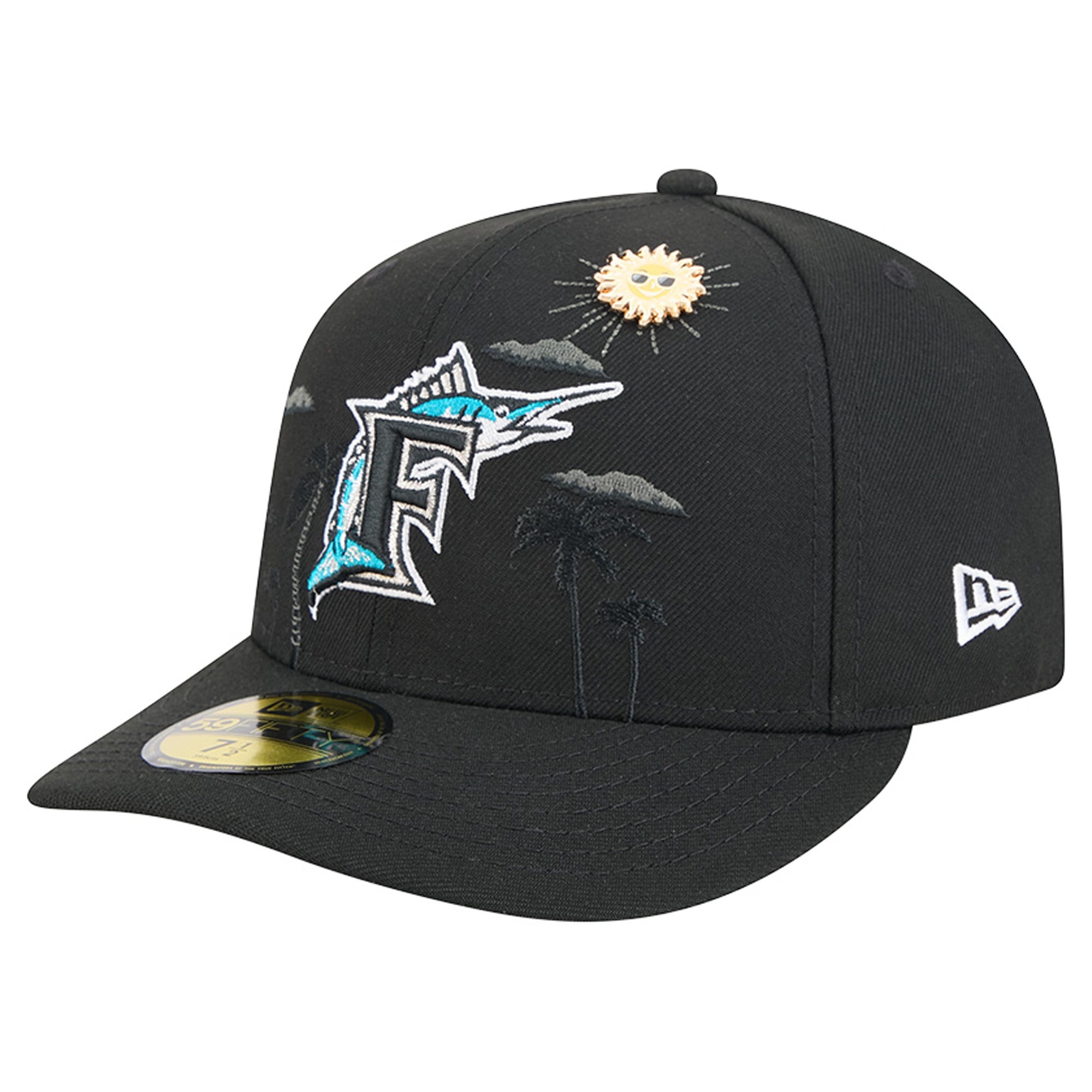 Casquette ajustée New Era 59FIFTY pour homme, noire, avec pin Florida Marlins City Icon.