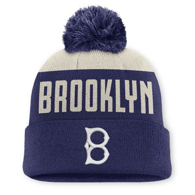 Bonnet à revers en maille Peak Standard avec pompon, collection Brooklyn Dodgers Nike Cooperstown - Naturel/Marine