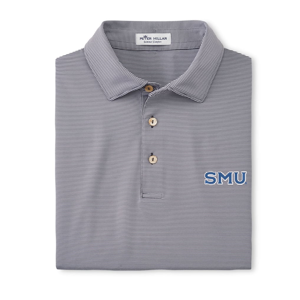 Mens Peter Millar GRY Southern Methodist University EMB Jubilee Stripe Polo