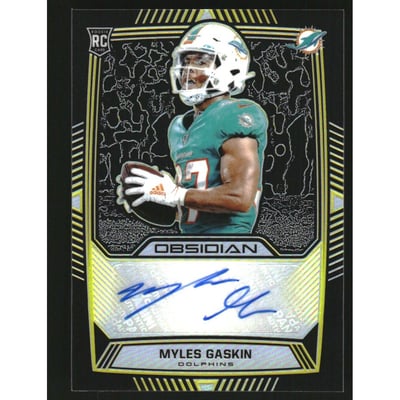 2019 Panini Obsidian Rookie Autographs Electric Etch Yellow #86 Myles Gaskin/25