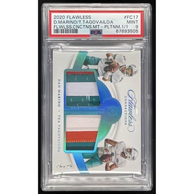 2020 Panini Flawless Connections Platinum Dan Marino Tua Tagovailoa 1/1 PSA 9