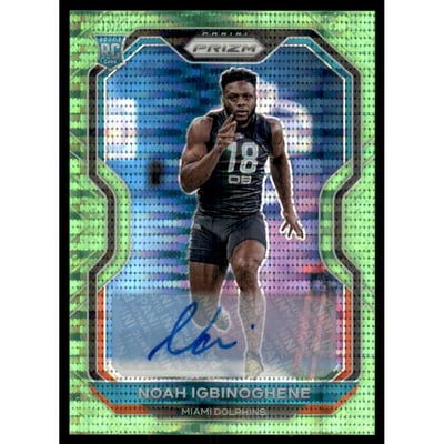 2020 Panini Prizm Rookie Autographs Prizms Neon Green Pulsar #340 Noah Igbinoghene