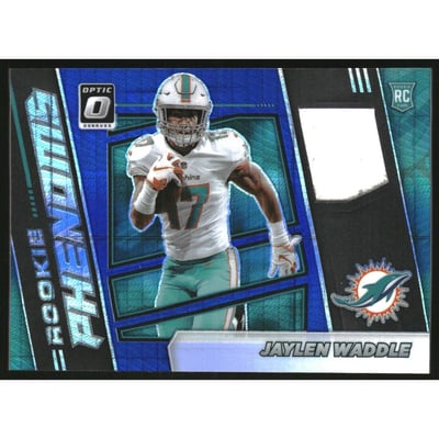 2021 Donruss Optic Rookie Phenoms Jerseys Horizontal Blue Hyper #8 Jaylen Waddle