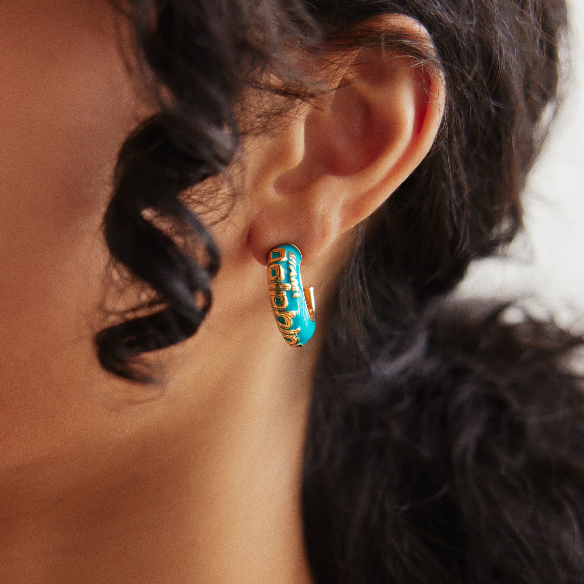 BaubleBar Miami Dolphins Puffy Enamel Hoop Earrings