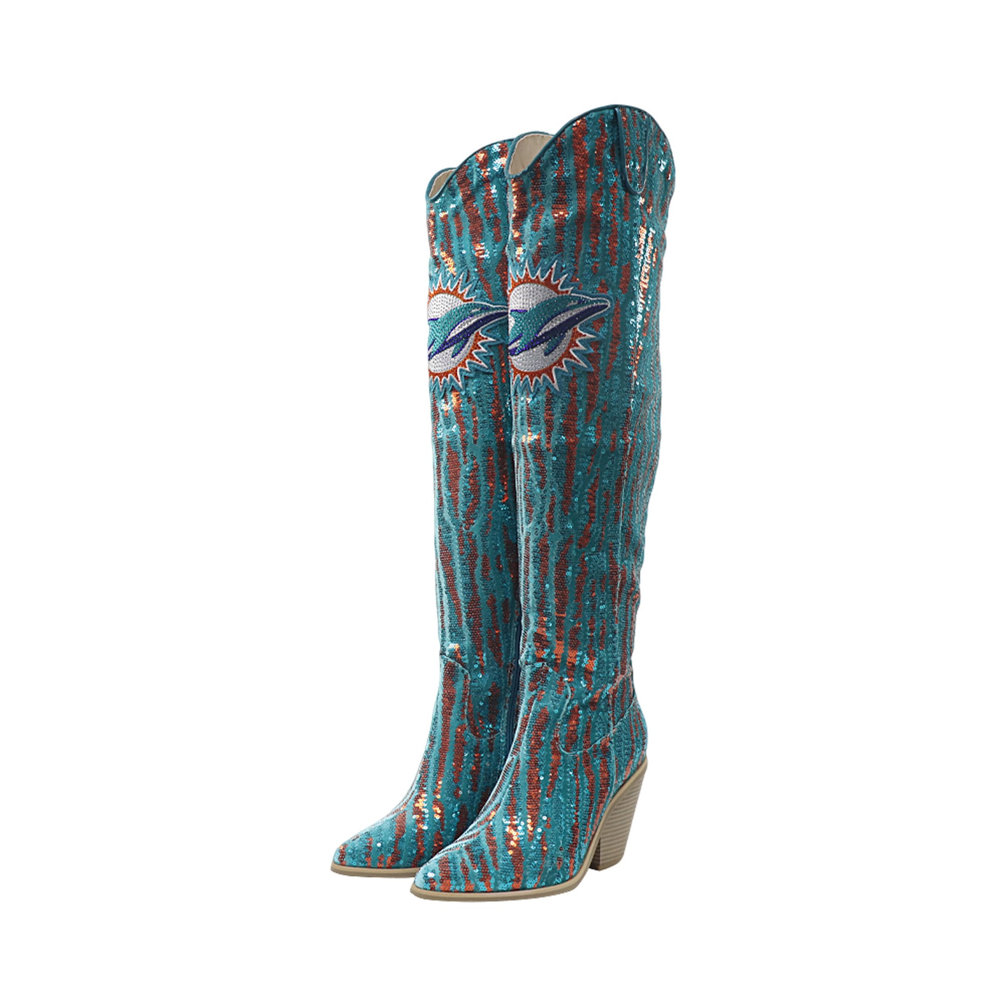 Cuce Miami Dolphins Over-the-Knee Two-Tone Sequin Boots