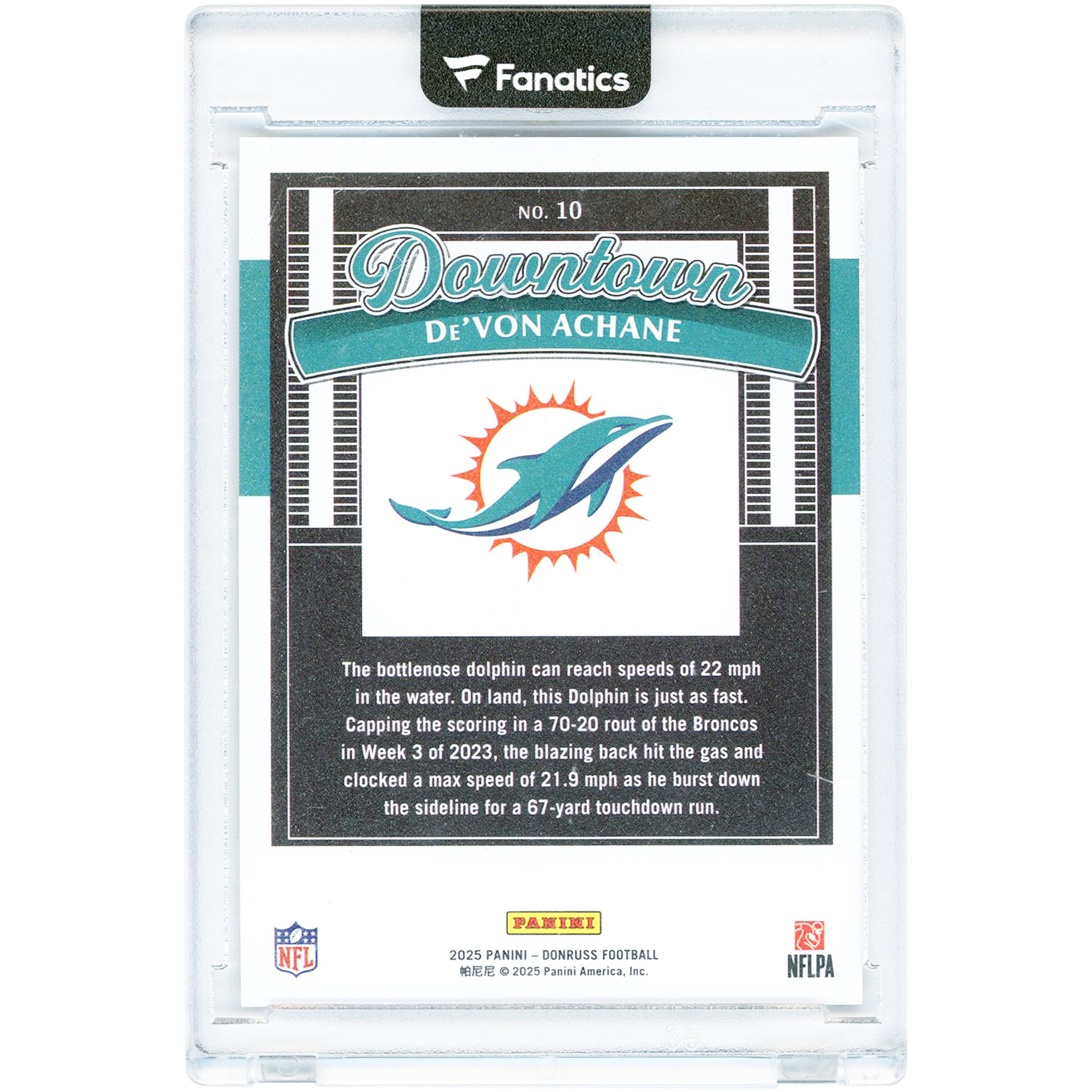 Carte De'Von Achane Miami Dolphins 2025 Panini Donruss Downtown #10