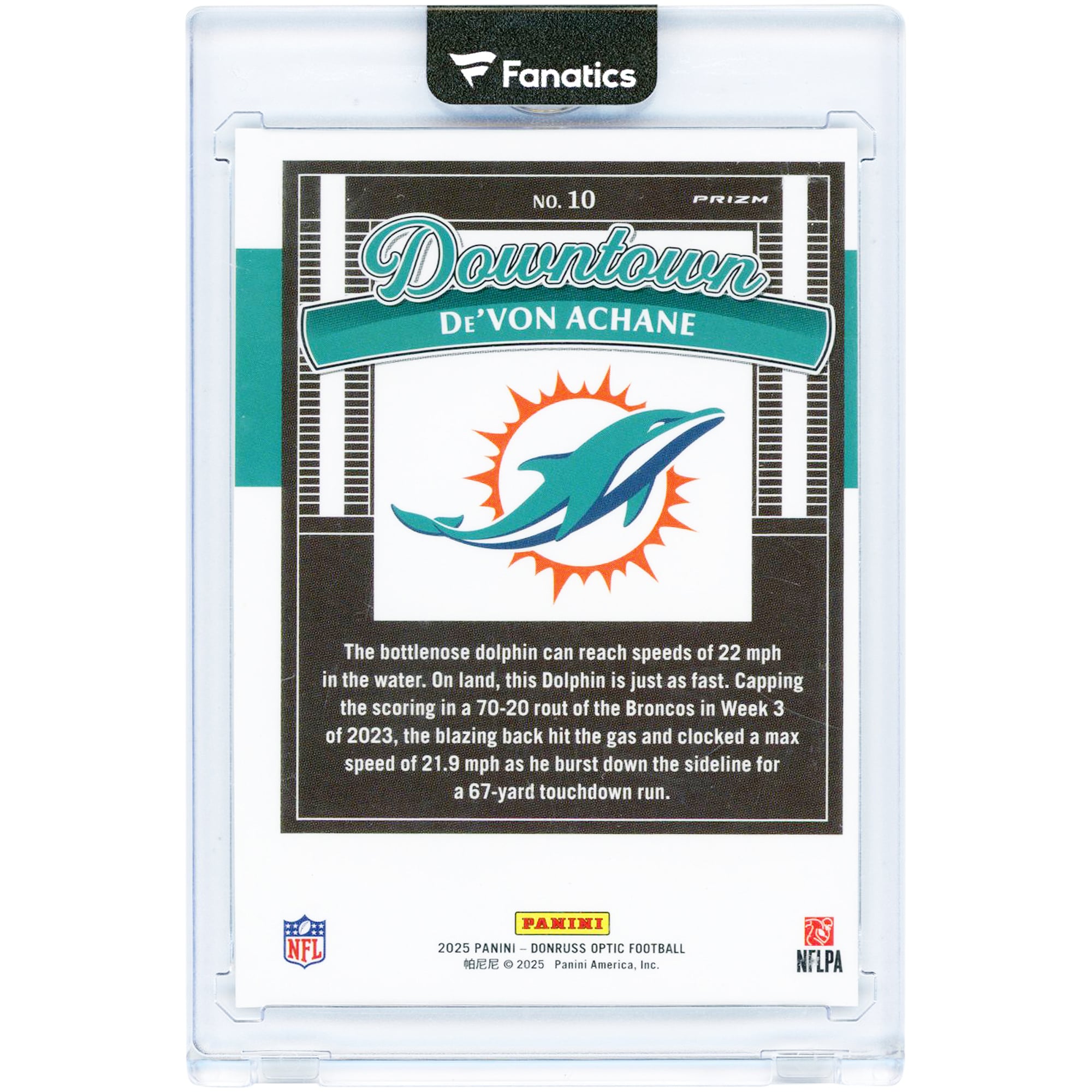 De'Von Achane Miami Dolphins 2025 Panini Donruss Optic Downtown #10 Carte