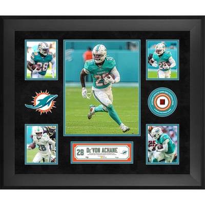 De’Von Achane Miami Dolphins Fanatics Authentic Framed 20" x 24" 5-Photo Collage with a Piece of Game-Used Football - Limited Edition of 500